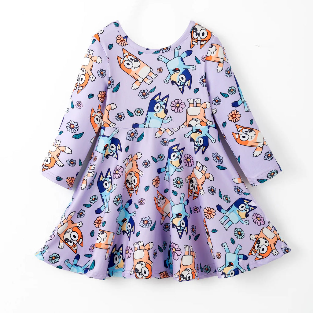 Girls Purple Long Sleeve Bluey Dress