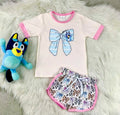 Girls Pink Bow Bluey Shorts Set