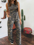 Women’s Western Camouflage Sleeveless Tank Top Pants Set
